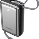 ChoeTech 45W CCC Certified 20000mAh Power Bank with USB-C input/output Cable-Grey